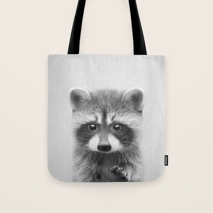 Raccoon - Black & White Tote Bag Gallery Image 1