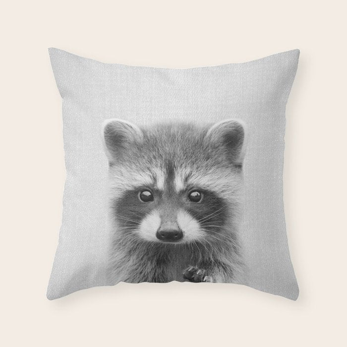 Raccoon - Black & White Throw Pillow Gallery Image 6