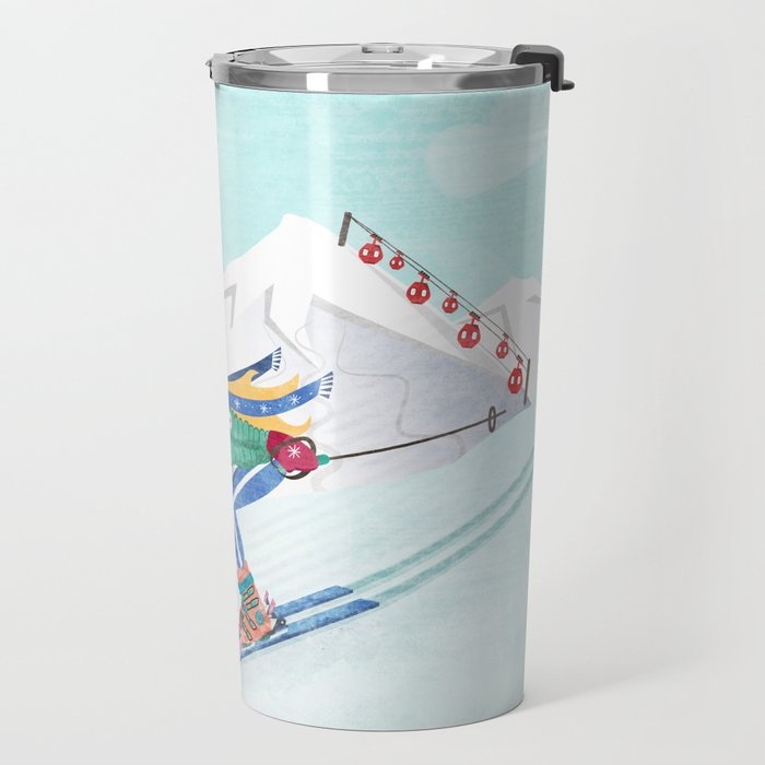 Skiing Girl Travel Mug Gallery Image 2