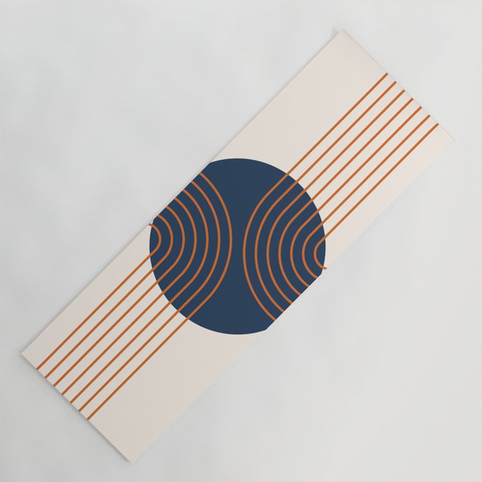 Mid Century Modern Geometric 162 Sun Rainbow abstract in Navy Blue Orange Yoga Mat Gallery Image 1