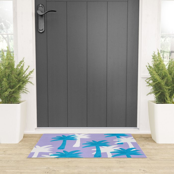 Palm Tree Tropical Pattern - Blue Purple Welcome Mat Gallery Image 3