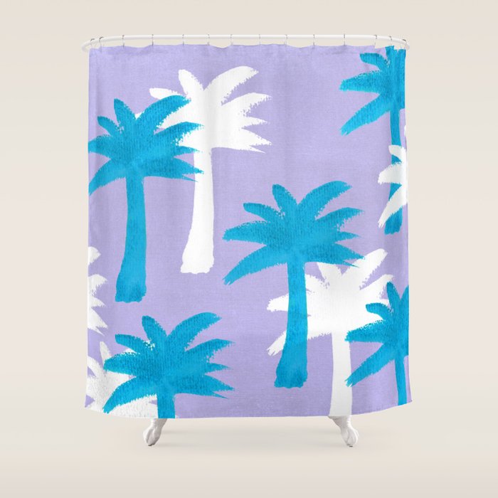 Palm Tree Tropical Pattern - Blue Purple Shower Curtain Gallery Image 1