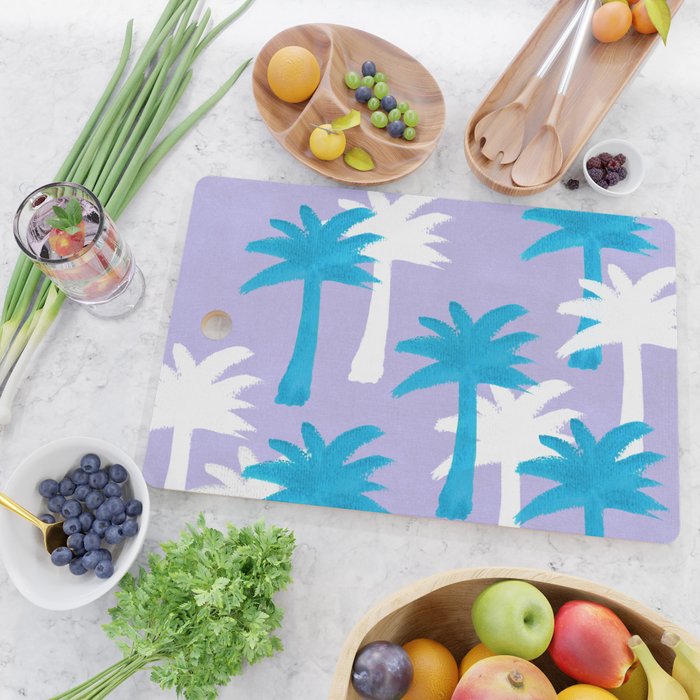 Palm Tree Tropical Pattern - Blue Purple Cutting Board Gallery Image 2