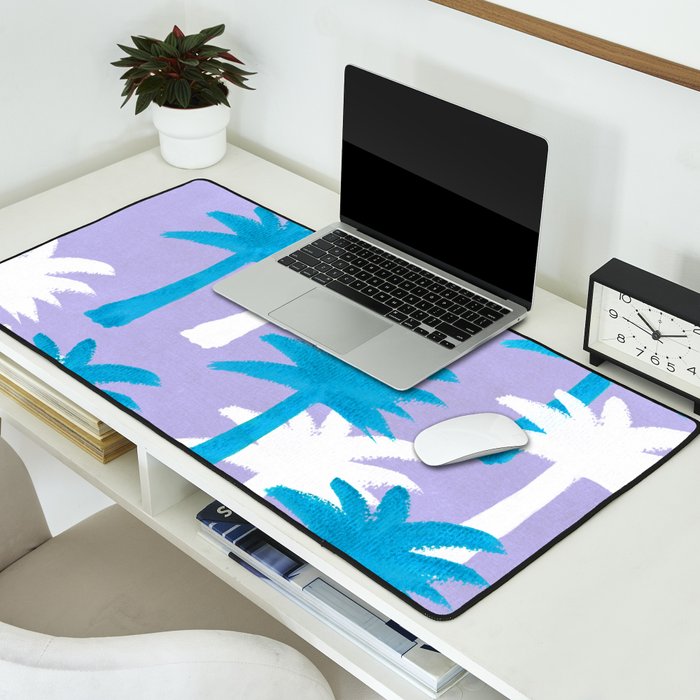 Palm Tree Tropical Pattern - Blue Purple Desk Mat Gallery Image 2