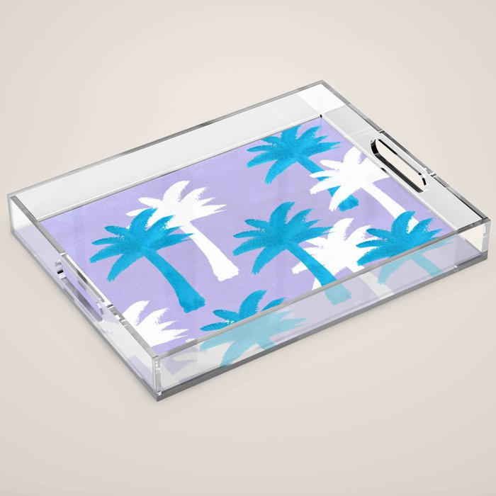 Palm Tree Tropical Pattern - Blue Purple Acrylic Tray Gallery Image 1