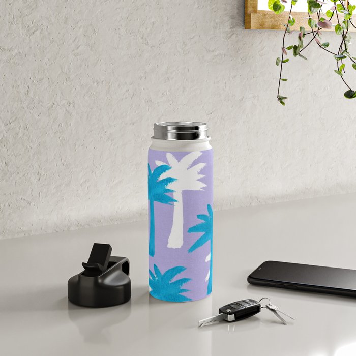 Palm Tree Tropical Pattern - Blue Purple Water Bottle Gallery Image 4
