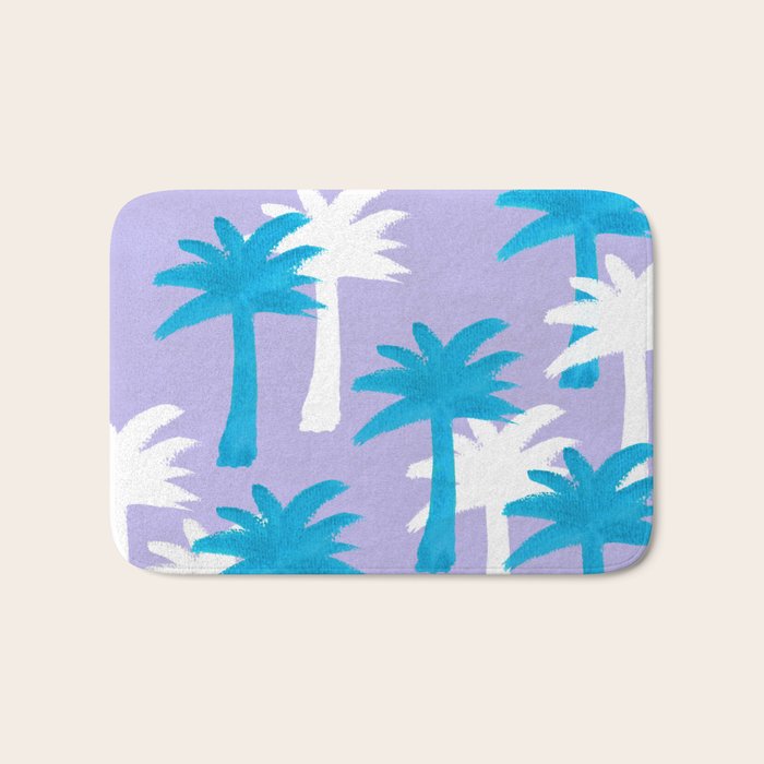 Palm Tree Tropical Pattern - Blue Purple Bath Mat Gallery Image 1