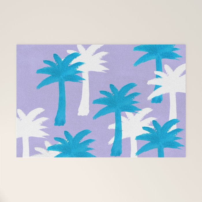 Palm Tree Tropical Pattern - Blue Purple Welcome Mat Gallery Image 1