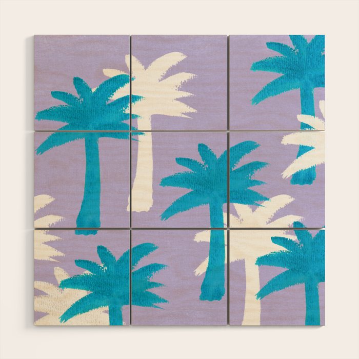 Palm Tree Tropical Pattern - Blue Purple Wood Wall Art Gallery Image 1