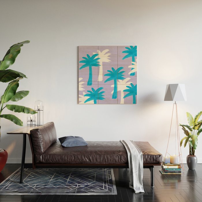 Palm Tree Tropical Pattern - Blue Purple Wood Wall Art Gallery Image 2