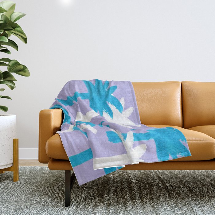Palm Tree Tropical Pattern - Blue Purple Throw Blanket Gallery Image 1