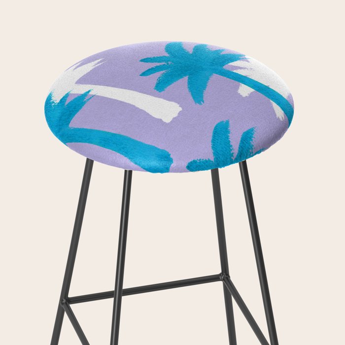 Palm Tree Tropical Pattern - Blue Purple Stool Gallery Image 2
