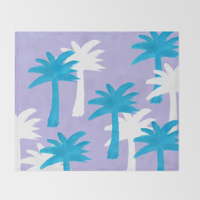 Palm Tree Tropical Pattern - Blue Purple Throw Blanket Gallery Image 2