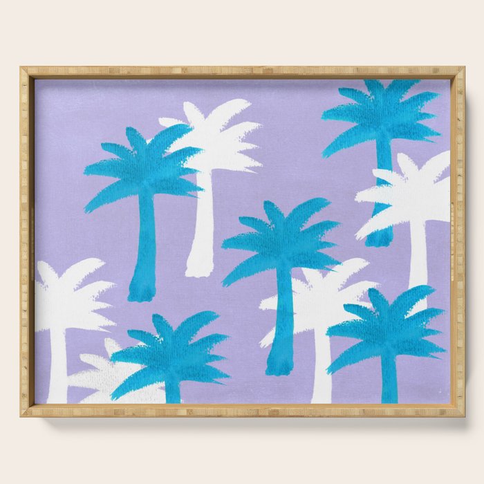 Palm Tree Tropical Pattern - Blue Purple Serving Tray Gallery Image 1
