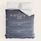 Boeing 747 Family Blueprint in High Resolution (dark blue) Comforter Gallery Image 7