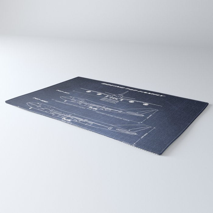 Boeing 747 Family Blueprint in High Resolution (dark blue) Rug Gallery Image 3