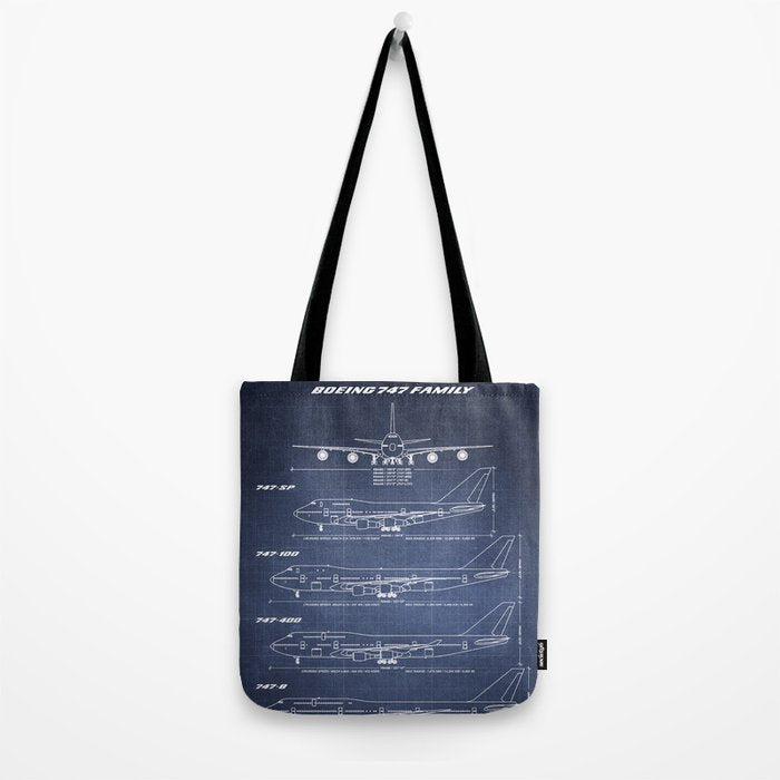 Boeing 747 Family Blueprint in High Resolution (dark blue) Tote Bag Gallery Image 2
