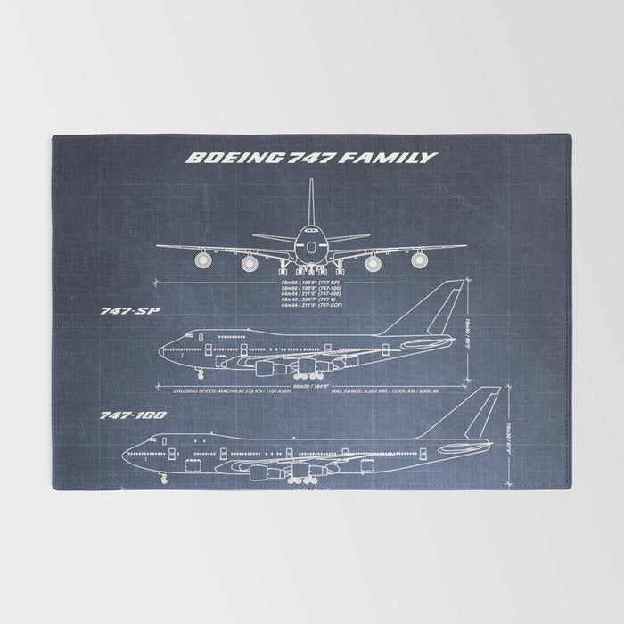 Boeing 747 Family Blueprint in High Resolution (dark blue) Rug Gallery Image 2