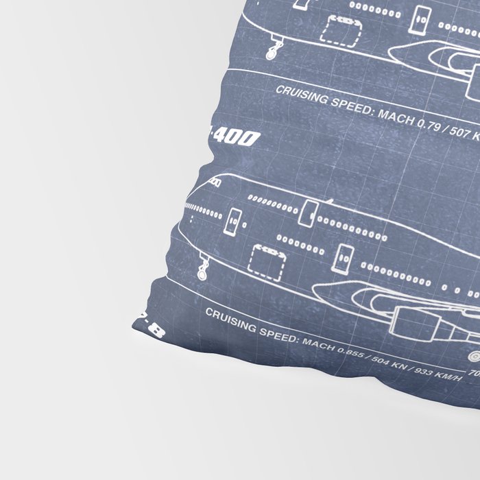 Boeing 747 Family Blueprint in High Resolution (dark blue) Pillow Sham Gallery Image 4