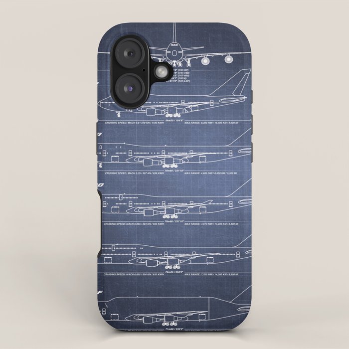 Boeing 747 Family Blueprint in High Resolution (dark blue) iPhone Case Gallery Image 1