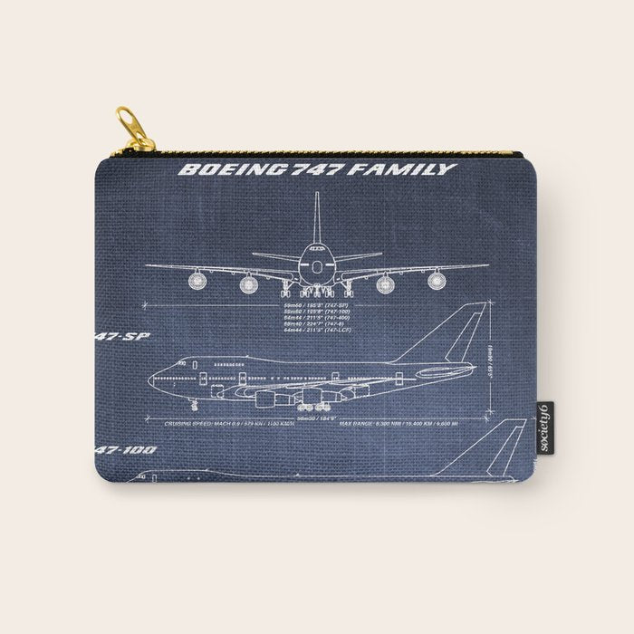 Boeing 747 Family Blueprint in High Resolution (dark blue) Carry All Pouch Gallery Image 1