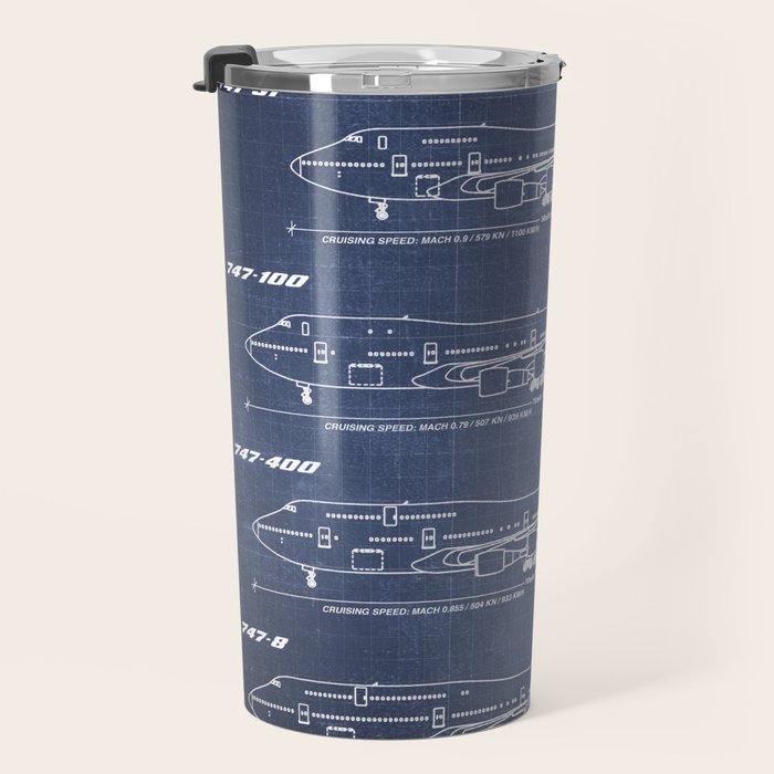 Boeing 747 Family Blueprint in High Resolution (dark blue) Travel Mug Gallery Image 3