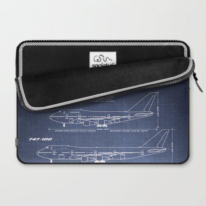 Boeing 747 Family Blueprint in High Resolution (dark blue) Laptop Sleeve Gallery Image 2