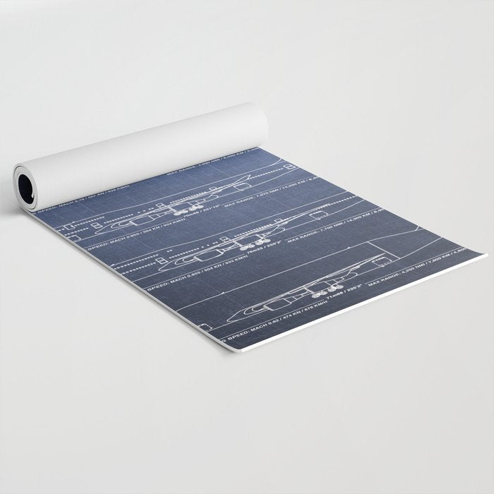Boeing 747 Family Blueprint in High Resolution (dark blue) Yoga Mat Gallery Image 2