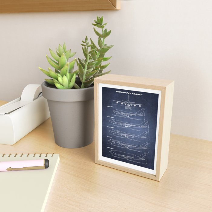 Boeing 747 Family Blueprint in High Resolution (dark blue) Mini Art Print Gallery Image 2