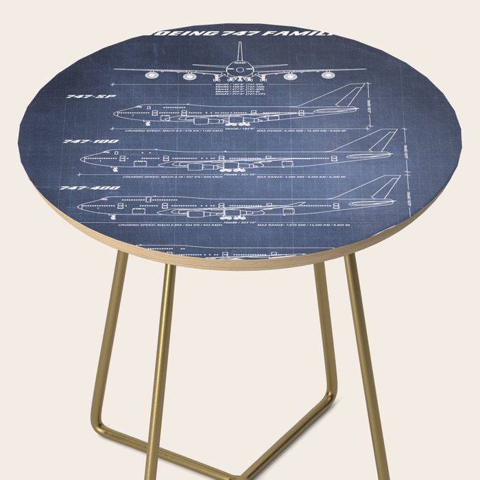 Boeing 747 Family Blueprint in High Resolution (dark blue) Side Table Gallery Image 2