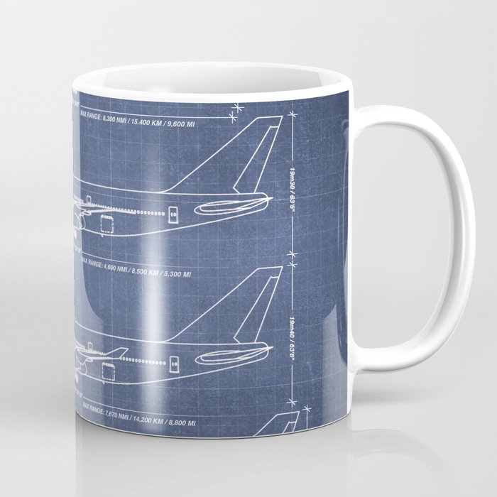 Boeing 747 Family Blueprint in High Resolution (dark blue) Coffee Mug Gallery Image 1