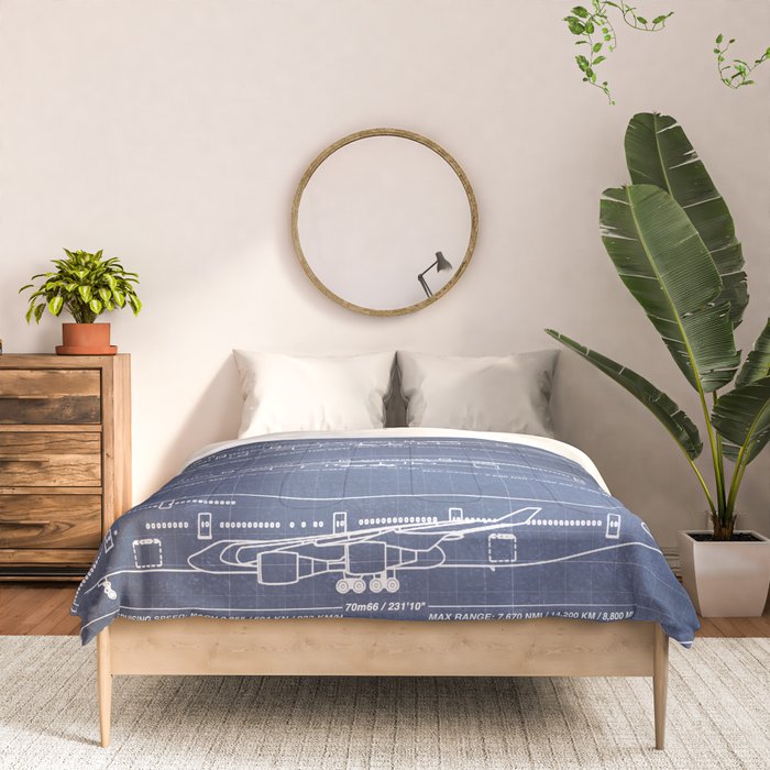Boeing 747 Family Blueprint in High Resolution (dark blue) Comforter Gallery Image 3