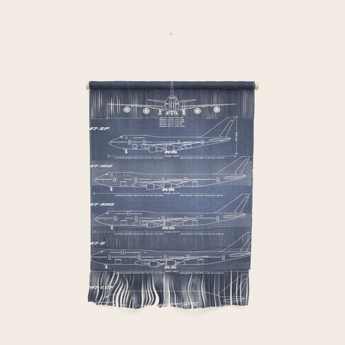 Boeing 747 Family Blueprint in High Resolution (dark blue) Wall Hanging Gallery Image 1