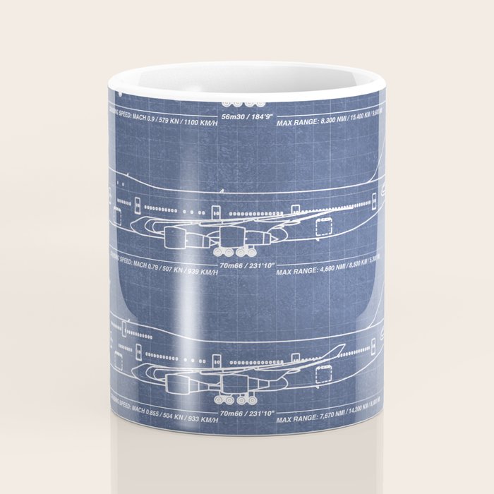 Boeing 747 Family Blueprint in High Resolution (dark blue) Coffee Mug Gallery Image 4