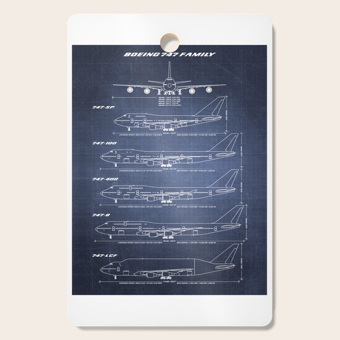 Boeing 747 Family Blueprint in High Resolution (dark blue) Cutting Board Gallery Image 1