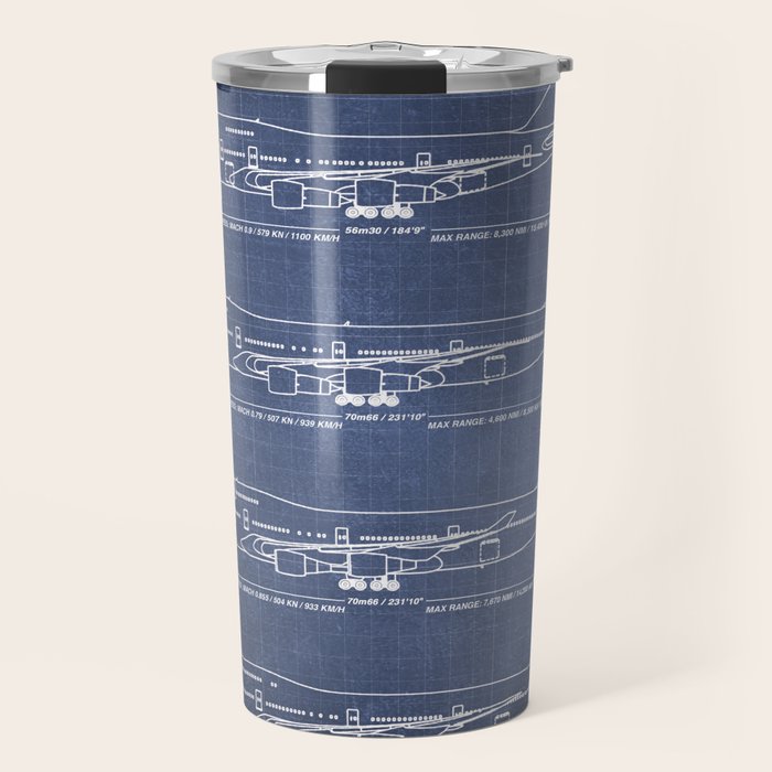 Boeing 747 Family Blueprint in High Resolution (dark blue) Travel Mug Gallery Image 1