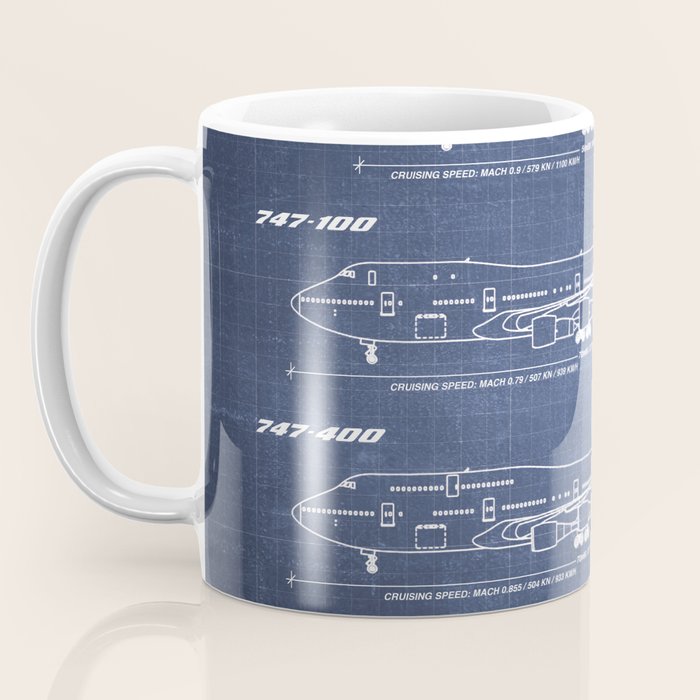 Boeing 747 Family Blueprint in High Resolution (dark blue) Coffee Mug Gallery Image 3