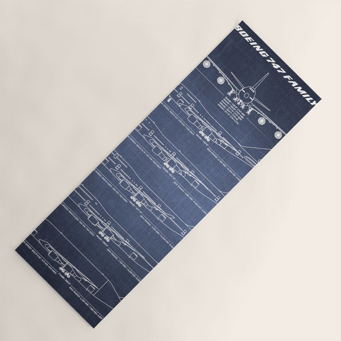 Boeing 747 Family Blueprint in High Resolution (dark blue) Yoga Mat Gallery Image 1