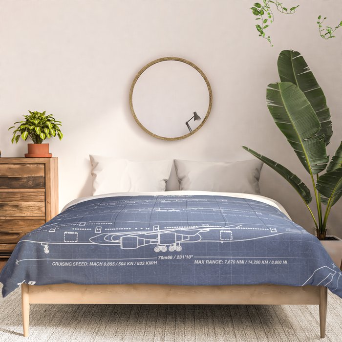 Boeing 747 Family Blueprint in High Resolution (dark blue) Comforter Gallery Image 3