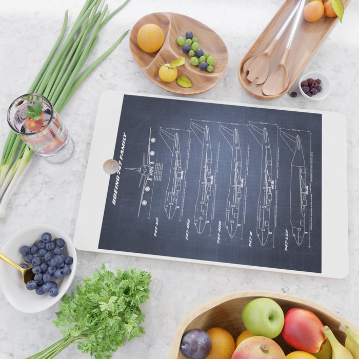 Boeing 747 Family Blueprint in High Resolution (dark blue) Cutting Board Gallery Image 2