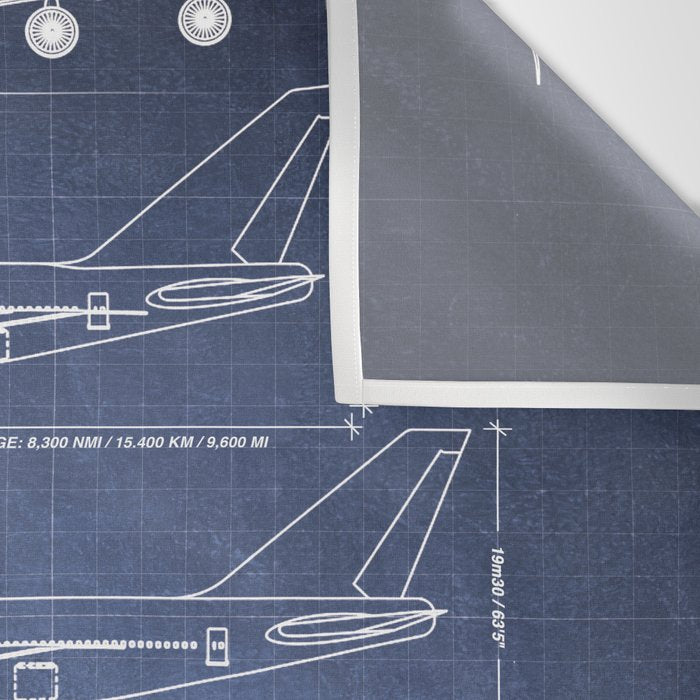 Boeing 747 Family Blueprint in High Resolution (dark blue) Wall Tapestry Gallery Image 3