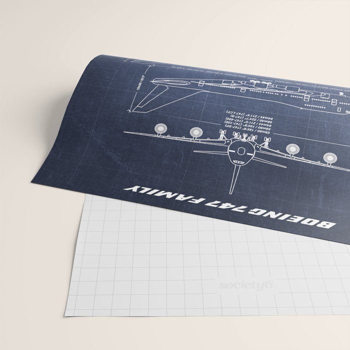 Boeing 747 Family Blueprint in High Resolution (dark blue) Wrapping Paper Gallery Image 2