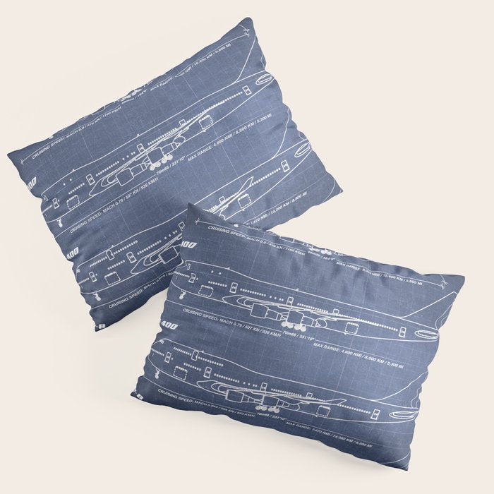 Boeing 747 Family Blueprint in High Resolution (dark blue) Pillow Sham Gallery Image 1