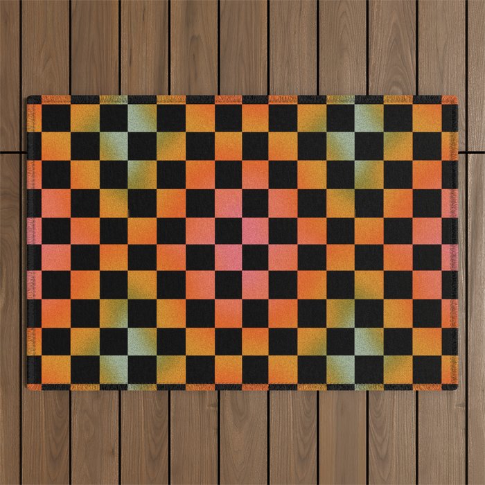 Rainbow Checkered Print Outdoor Rug Gallery Image 1