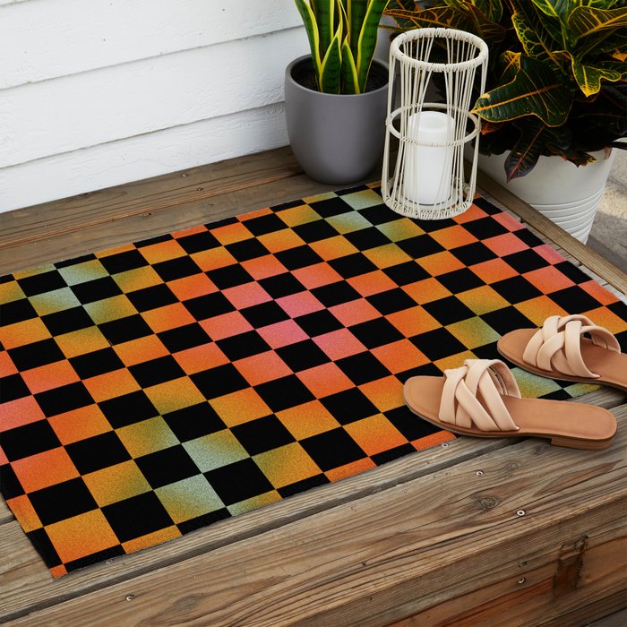Rainbow Checkered Print Outdoor Rug Gallery Image 2