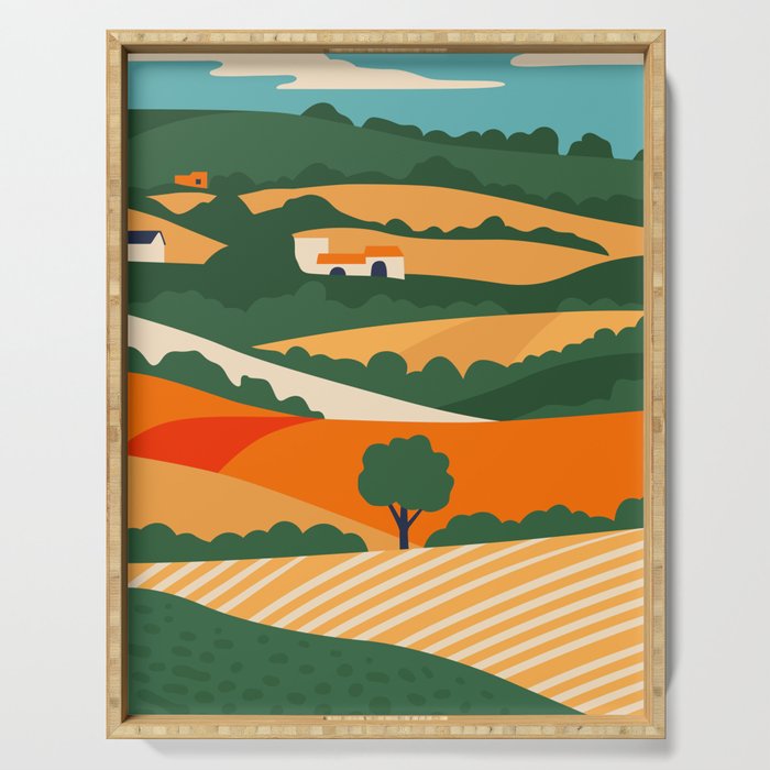 Nature farm field landscape art Serving Tray Gallery Image 1