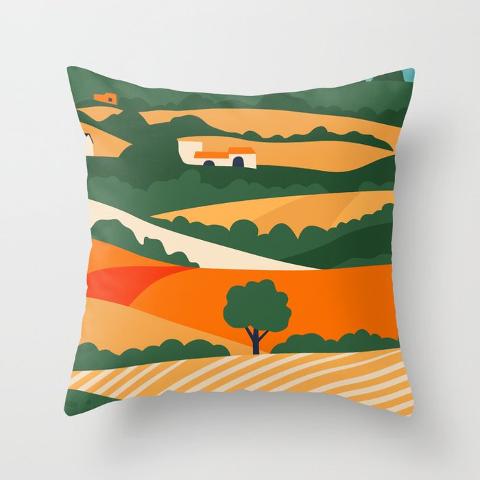 Nature farm field landscape art Throw Pillow Gallery Image 1