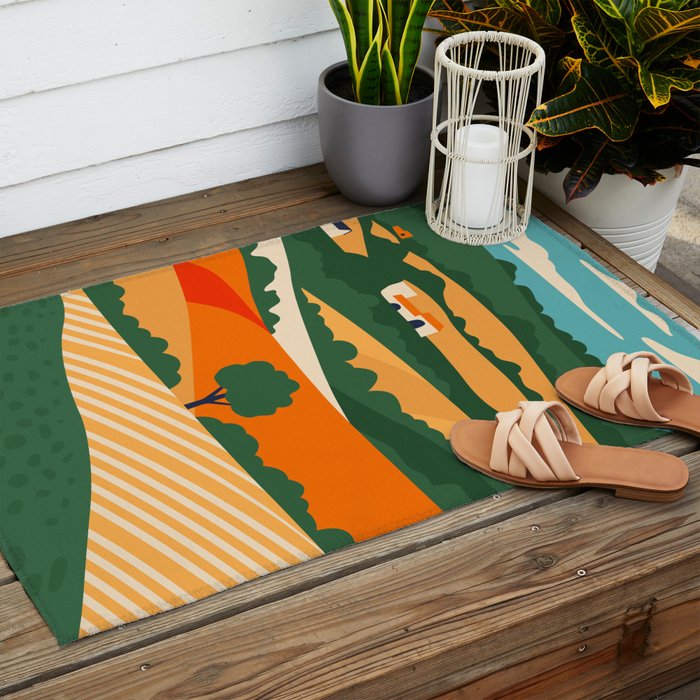 Nature farm field landscape art Outdoor Rug Gallery Image 2