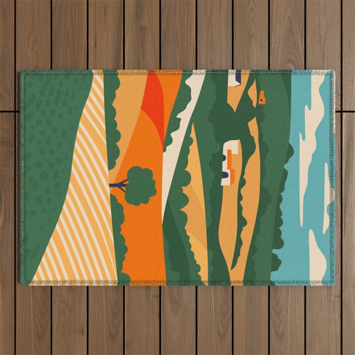 Nature farm field landscape art Outdoor Rug Gallery Image 1