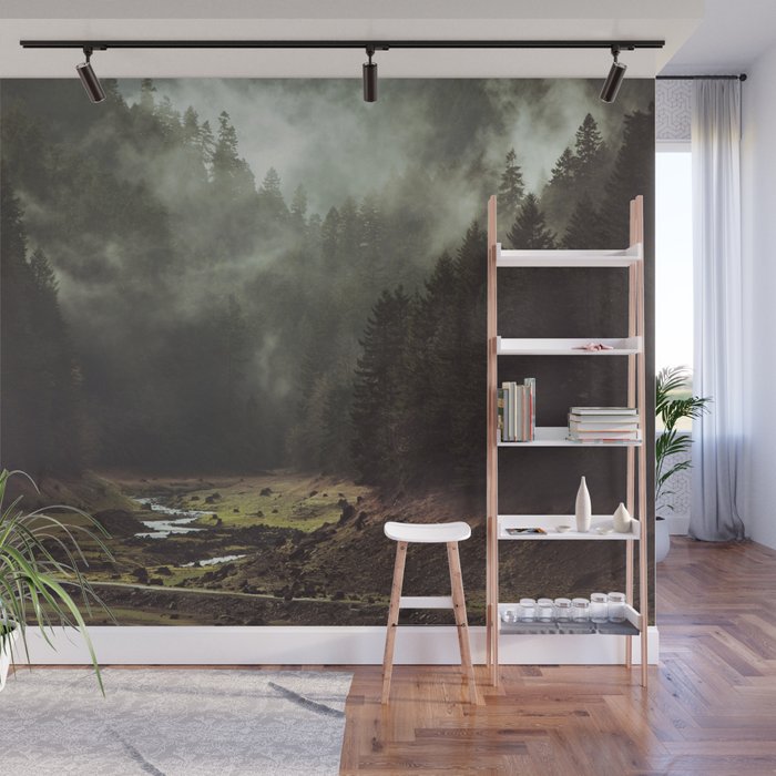 Foggy Forest Creek Wall Mural Gallery Image 1